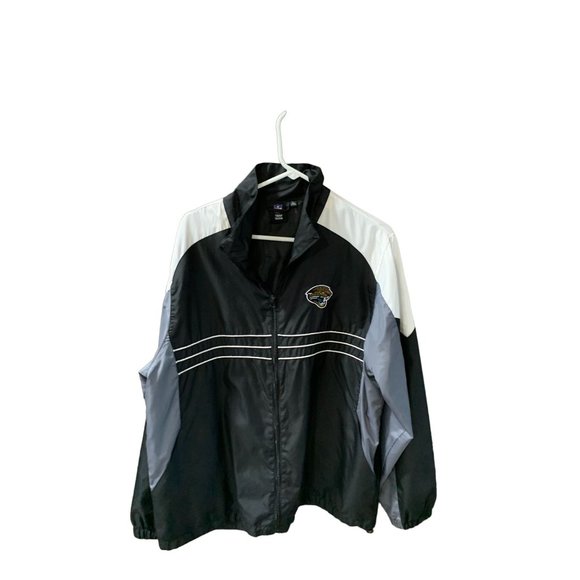 NFL Carolina Panthers Mens Size Large Full Zip WIndbreaker Jacket Coat Black Gra - Picture 1 of 4